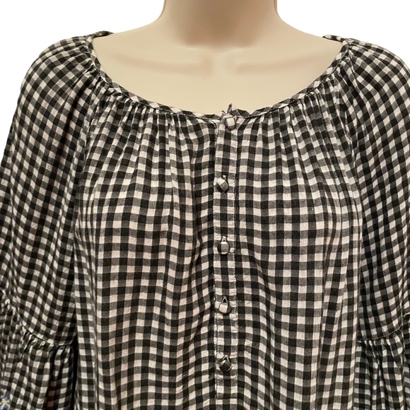 Caslon Nordstroms Beautiful Gingham Blouse Embroidered Floral Puff Tie Sleeves - Picture 3 of 5